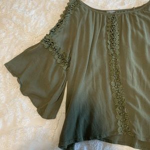 Green Boho cute open bell sleeve top